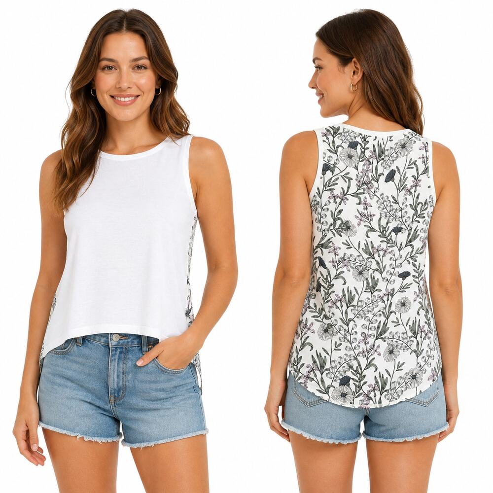 LOFT Women's Mixed Media Floral Print Sleeveless High-Low Tank Top